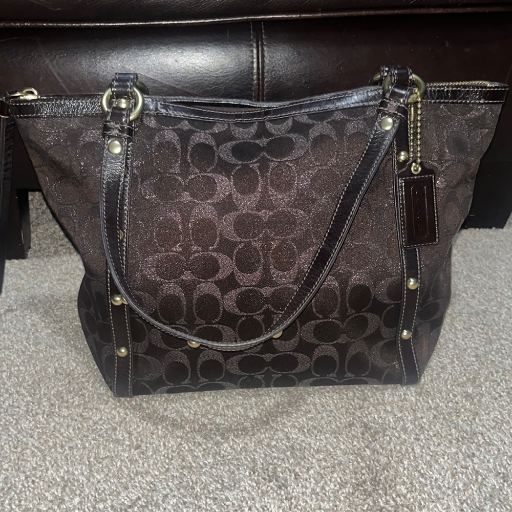 Coach chocolate brown sparkly bag with studs